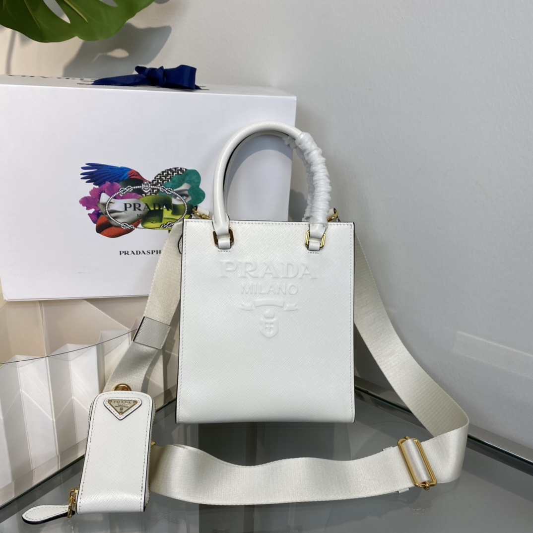 Prada Mini Saffiano Leather Bag Shoulder Bag White 1BA333